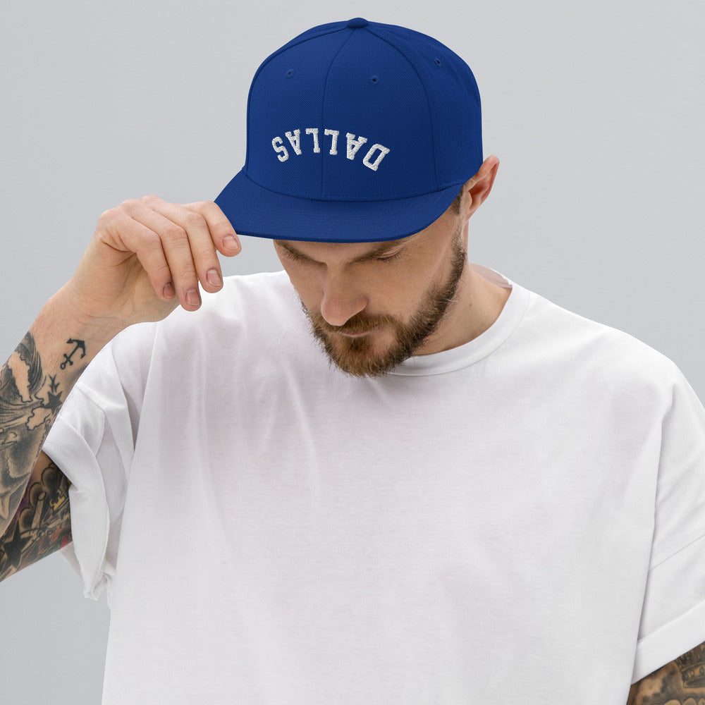 Upside Down Dallas Snapback Hat, Inverted Dallas Embroidered Hat